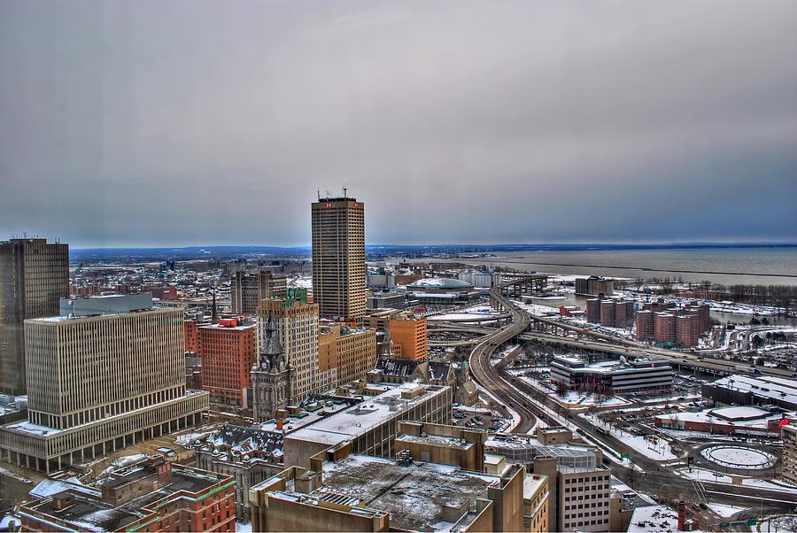 Downtown Buffalo Winter Blanket Photograph by Michael Frank Jr