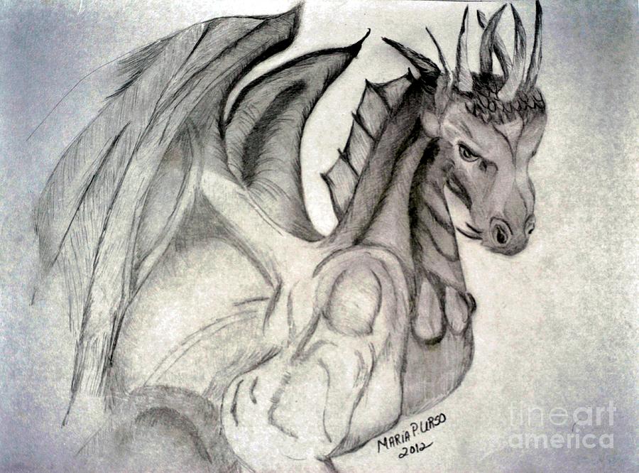 Dragonheart - BW Drawing by Maria Urso