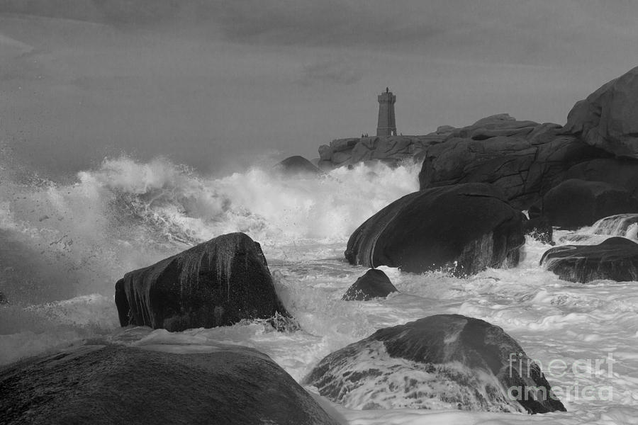 Dramatic Meeting of Land and Sea Black and White Photograph by Heiko Koehrer-Wagner