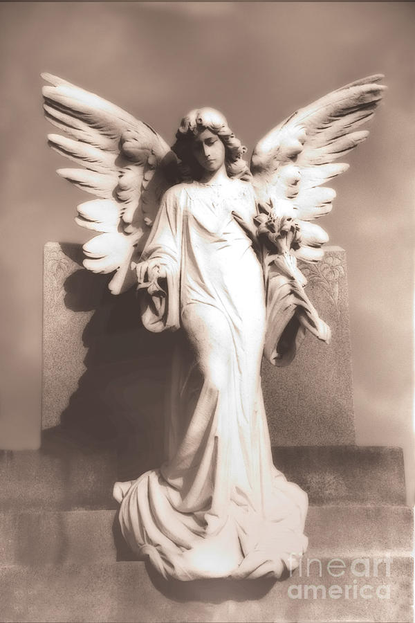 Dreamy Angel Wings Statue Monument -  Ethereal Surreal Angel Statue Photograph by Kathy Fornal