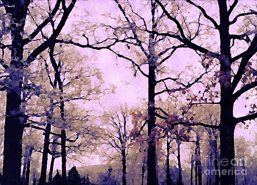 Beautiful Nature Photograph - Dreamy Impressionistic Romantic Nature Trees Woodlands Forest Autumn Pink Mauve Lavender by Kathy Fornal