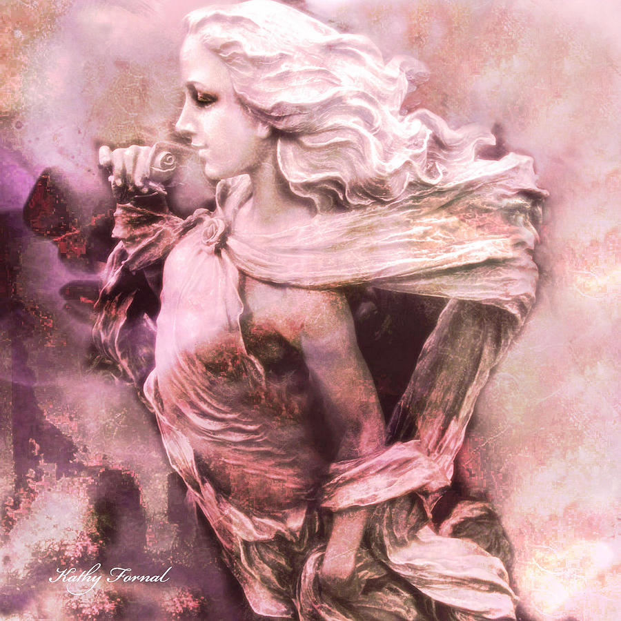 Dreamy Pink Ethereal Angelic Female With Rose -  Digital Art by Kathy Fornal