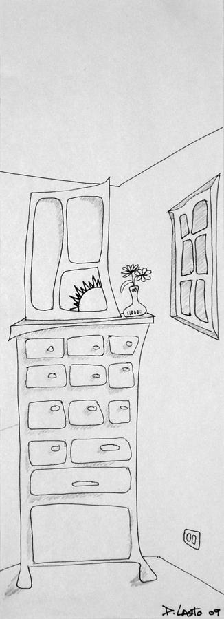 Flower Drawing - Dresser and Window by Dennis Casto
