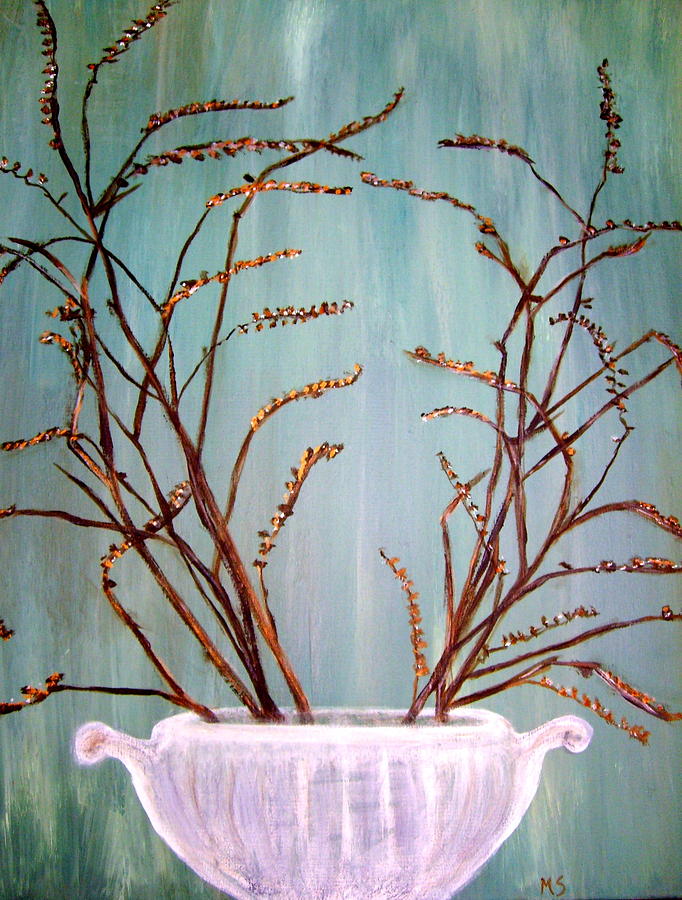 Floral Painting - Dried Branches In White Urn by Melynnda Smith