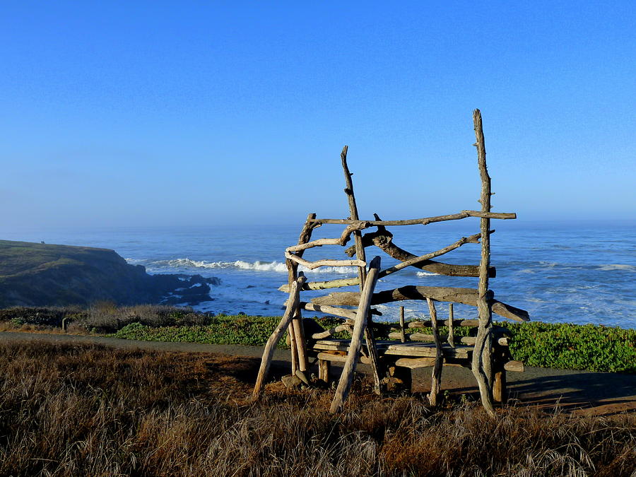 Driftwood Bench Sea View Photograph by Jeff Lowe