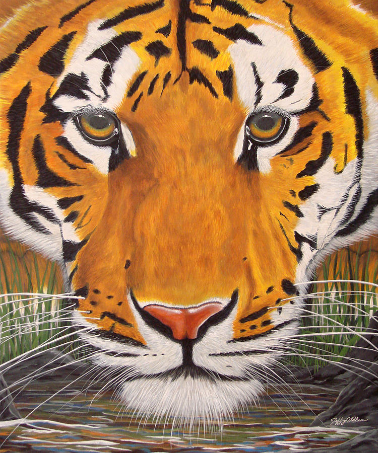 Tiger Painting - Drinking Tiger by Jeffrey Oldham Tiger Painting - Drinking Tiger by Jeffrey Oldham