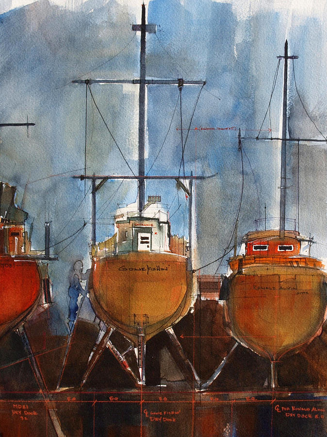 Boat Painting - Dry Dock by David Carlson