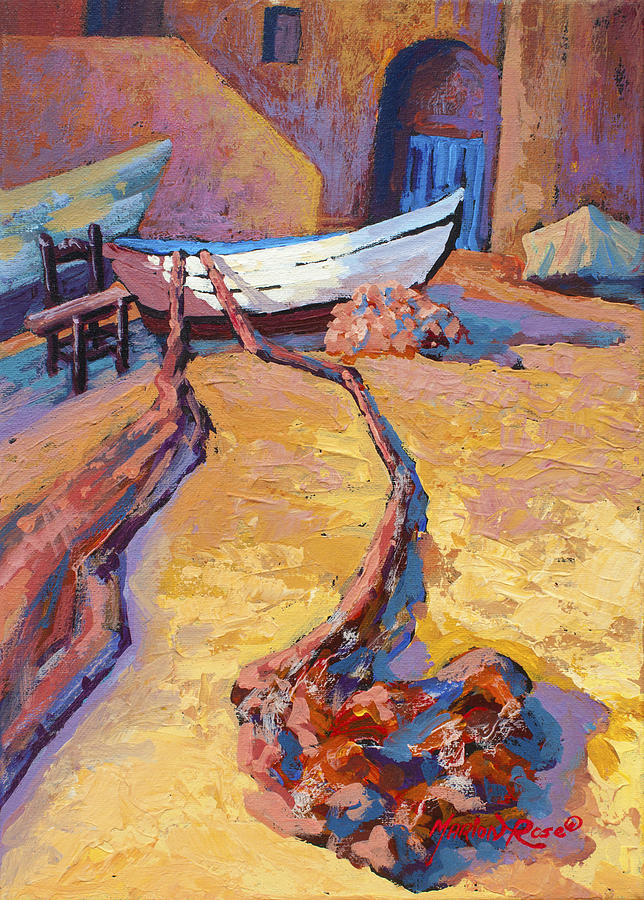 Fish Painting - Drying The Nets by Marion Rose
