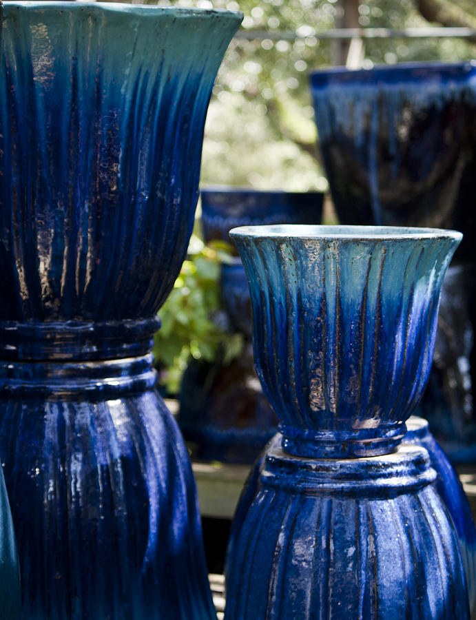 Pot Photograph - Dual Blue Fluted Pots by Teresa Mucha