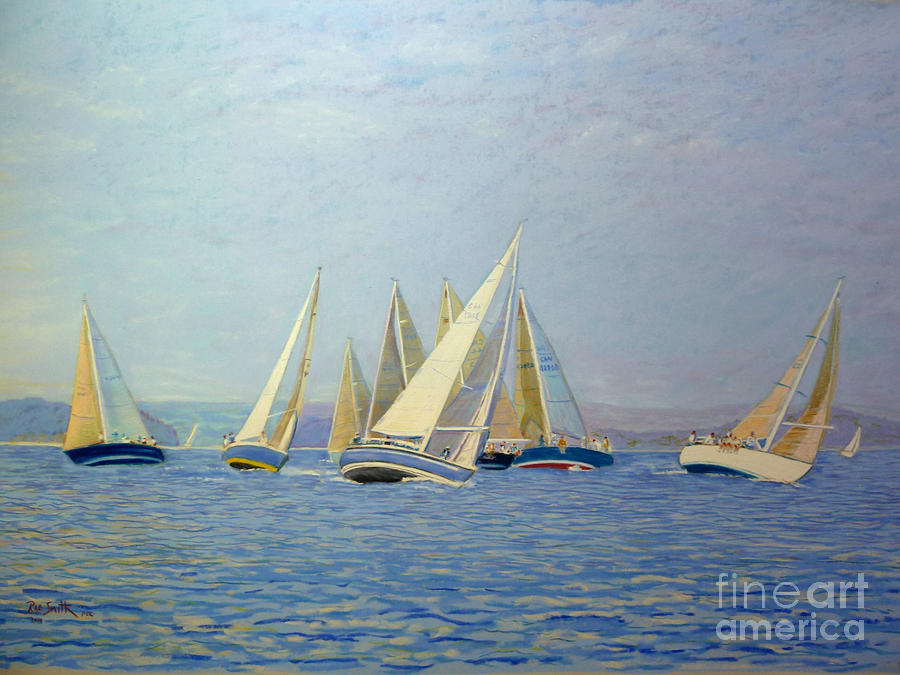 Dueling Sailboats Pastel by Rae  Smith PSC