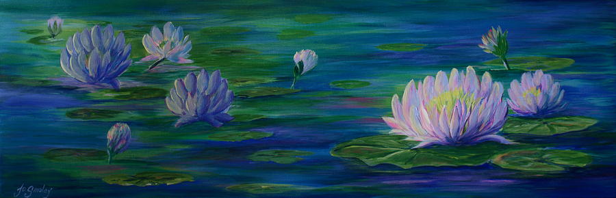 Dusk At The Lily Pond Painting