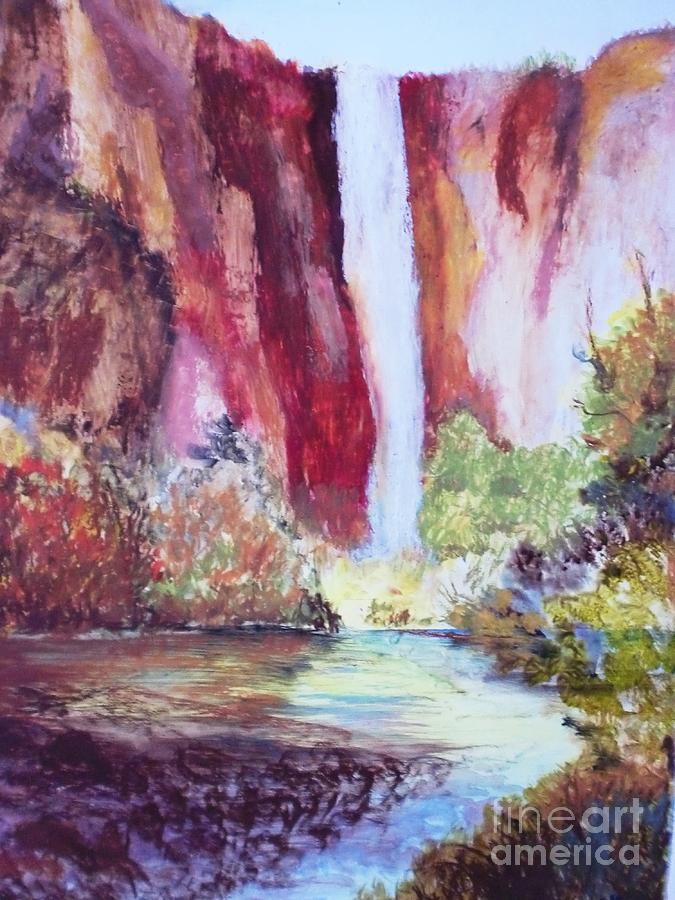 Landscape Painting - Dusk over the Yosemite Falls in the Fall by Trilby Cole