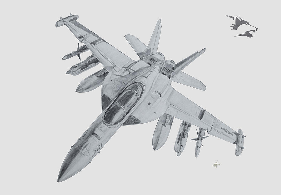 Airplane Drawing - EA-18G Growler by Nicholas Linehan