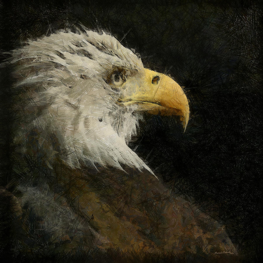 Eagle Profile Painterly Square Format Digital Art by Ernest Echols