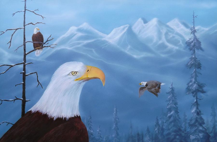 Eagles in the Tetons Painting by Gary Partin