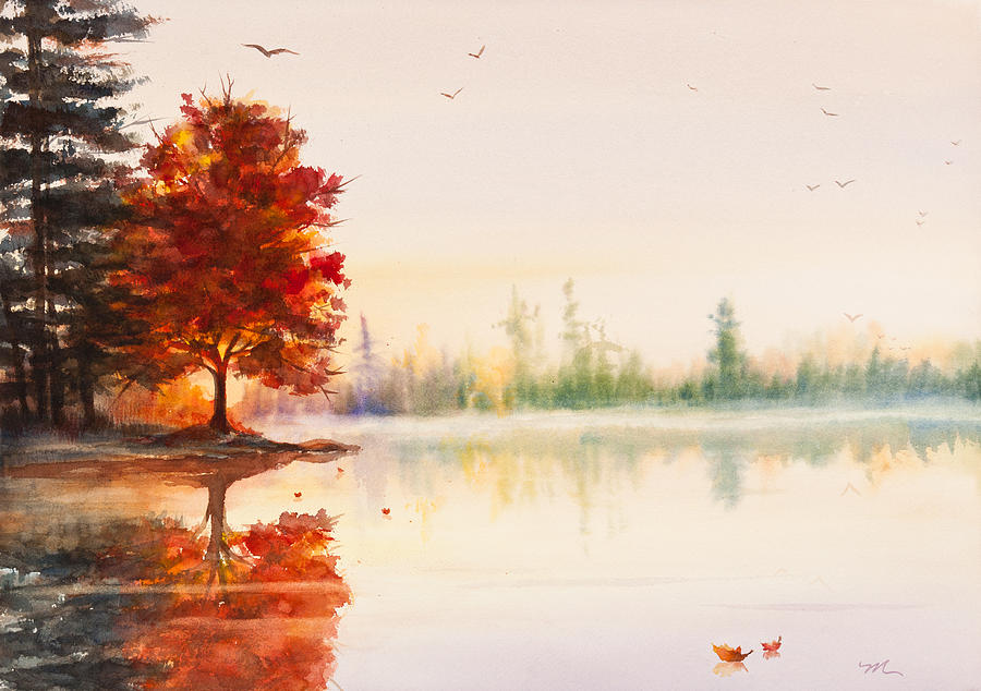Fall Painting - Early Autumn Reflections Watercolor Painting by Michelle Constantine