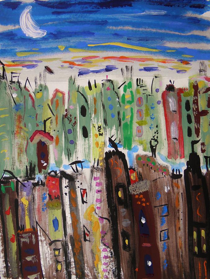 City Painting - Early Moon by Mary Carol by Mary Carol Williams