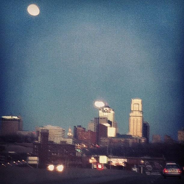Kansas City Photograph - Early Moon Over Kansas City by Justin Whedon