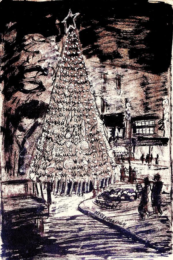 Christmas Drawing - Earthtone Christmas Tree by Aileen Markowski