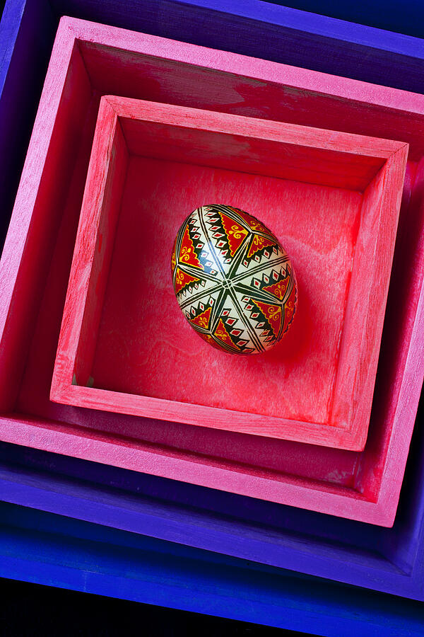Easter egg in pink box Photograph by Garry Gay