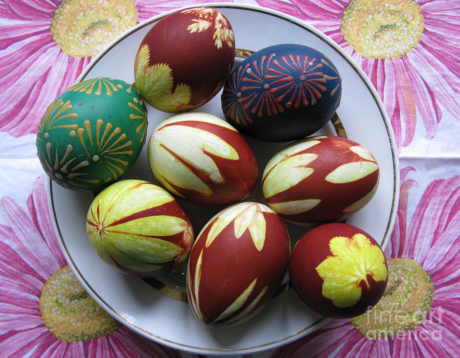 Easter Photograph - Easter Eggs. Plant Print and Wax Drawing. by Ausra Huntington nee Paulauskaite
