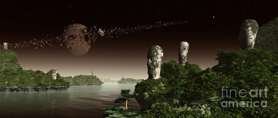 Space Digital Art - Easter Island Like Heads On An Alien by Frieso Hoevelkamp