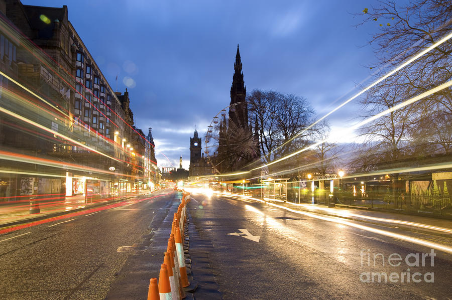 City Photograph - Edinburgh Princess Street Night Trails by Donald Davis