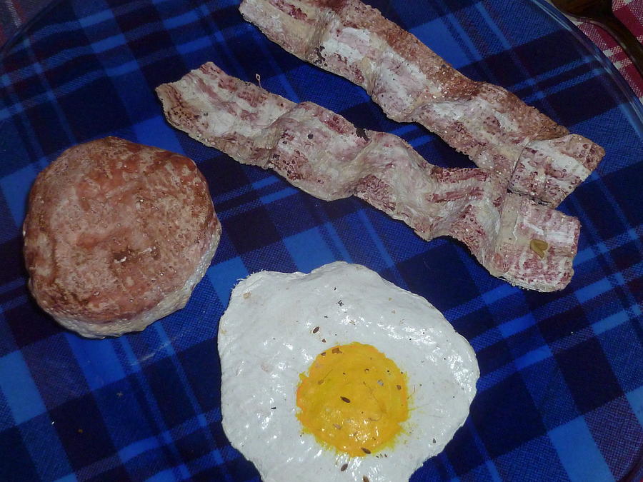 Egg Mixed Media - Egg and Bacon Breakfast with a Biscuit by Paula  Smith