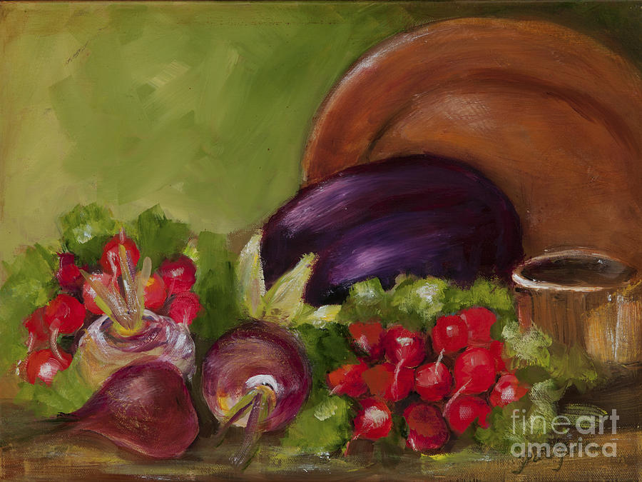 Eggplant and Radishes Painting by Pati Pelz