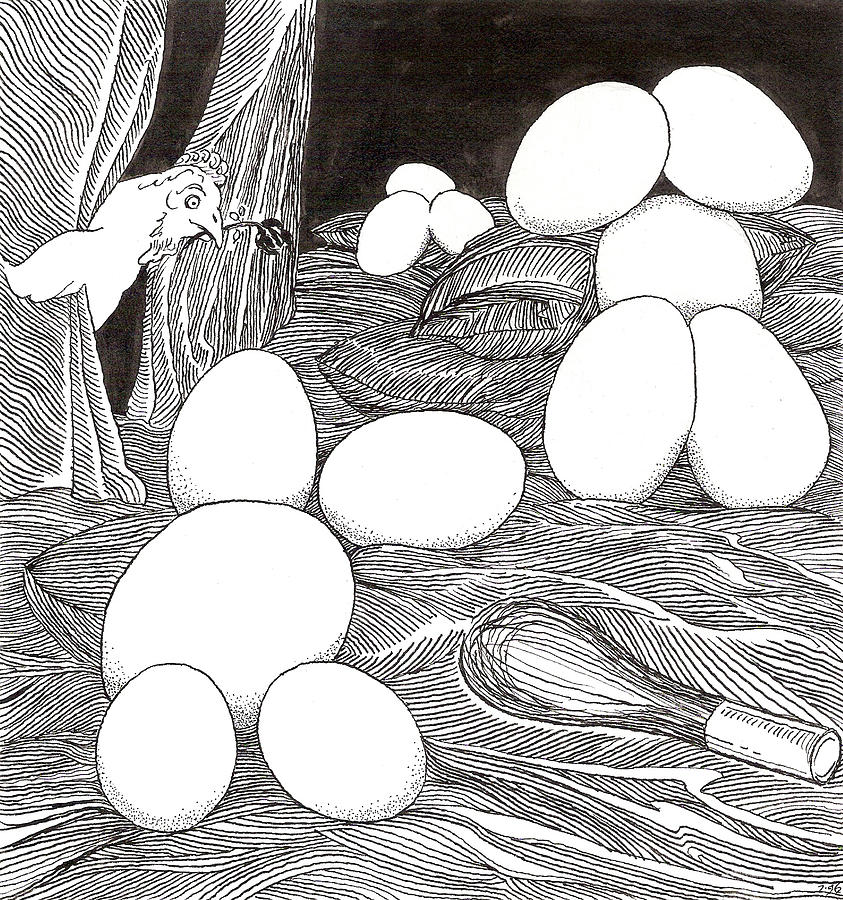 Egg Drawing - Eggs and Whisk by Phil Burns