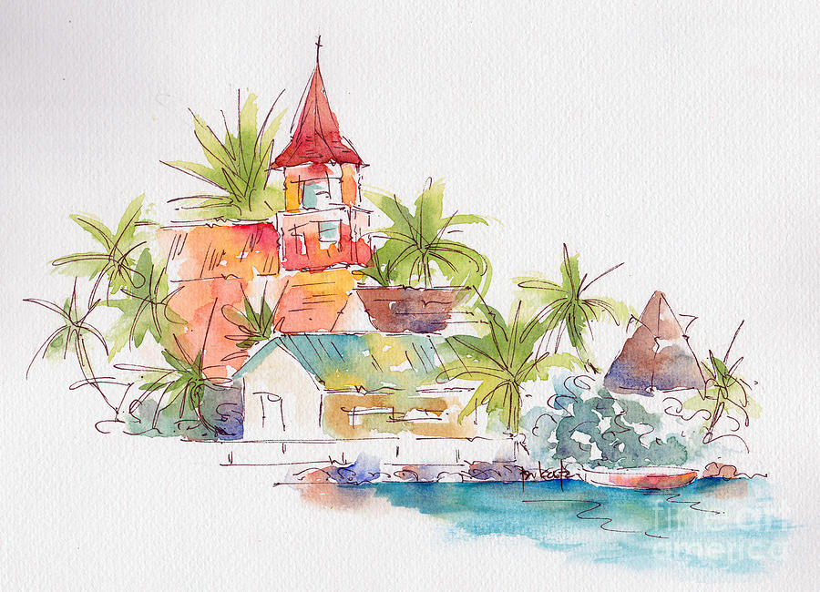 Eglise Evangelique Bora Bora Painting by Pat Katz