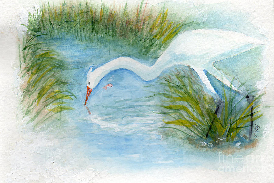 Egret Fishing Creek Painting by Doris Blessington