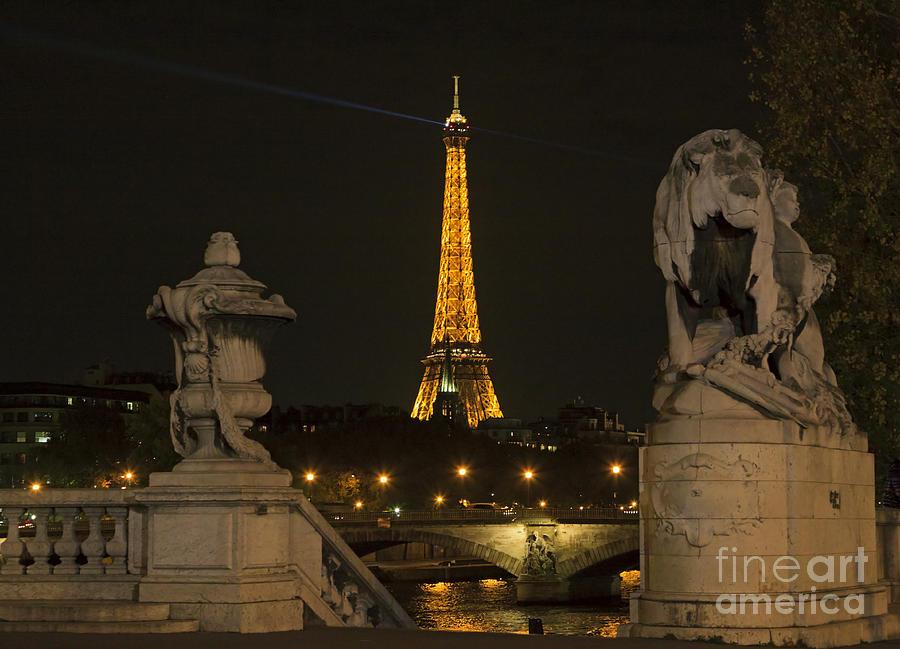 Eiffel Tower and the Seine River from Pont Alexandre at night Photograph by Louise Heusinkveld