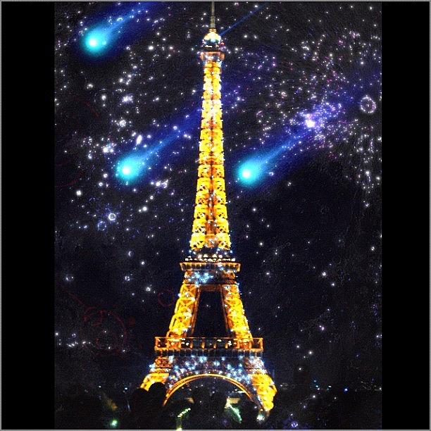 Music Photograph - Eiffel Tower Shines In The Night Sky by Kevin Pan