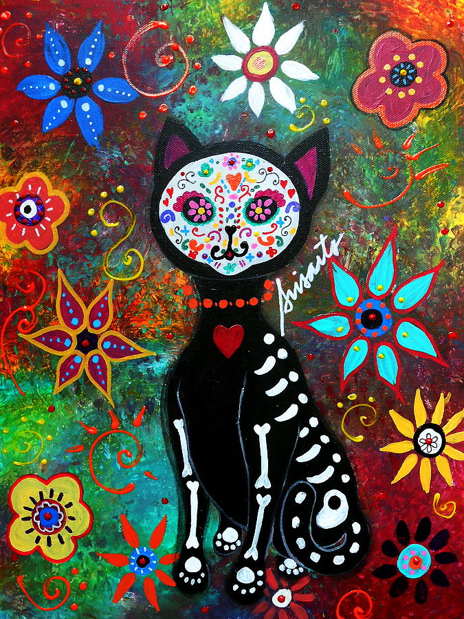 Skull Painting - El Gato Dia De Los Muertos Cat by Pristine Cartera Turkus