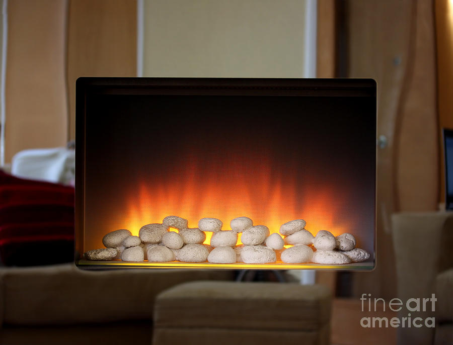 Pebbles Photograph - Electric fire with mirror surround by Simon Bratt