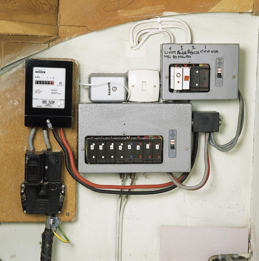 Electricity Meter Photograph - Electricity Meter And Fuse Boxes by Sheila Terry