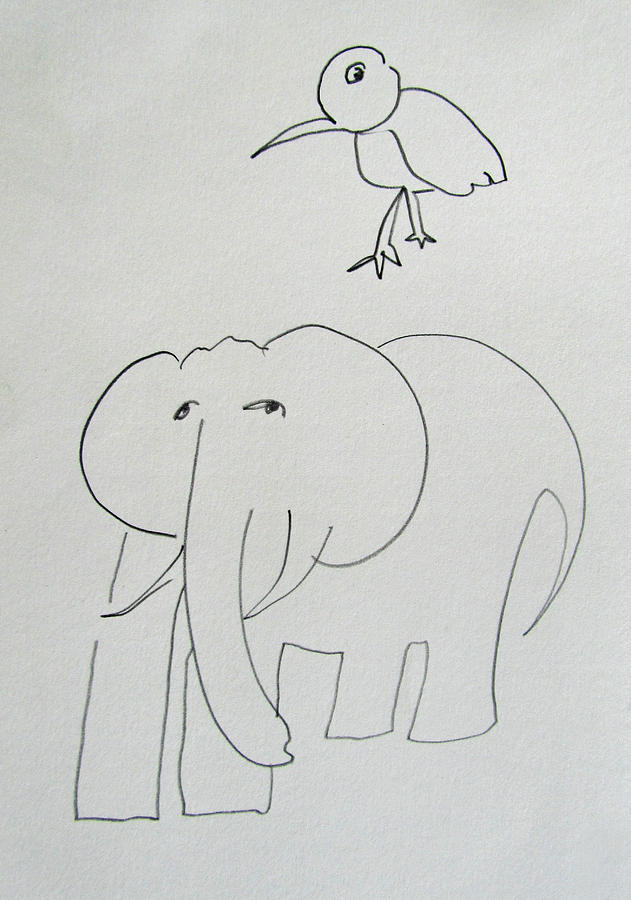 Elephant Digital Art - Elephant And Bird by Charles Stuart