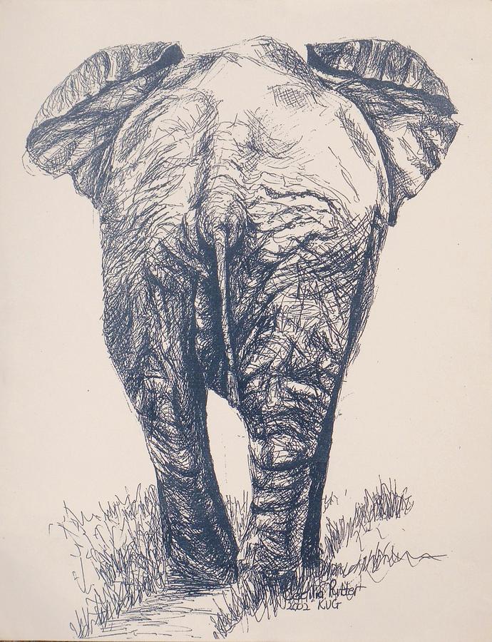 Elephant leaving Drawing by Cecilia Putter