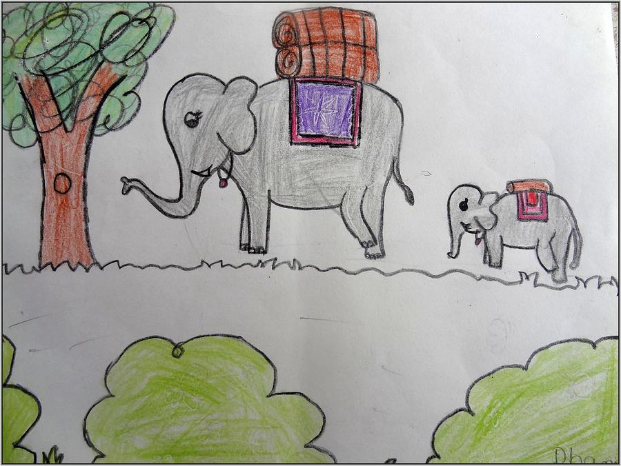 Jungle Drawing - Elephants by Dhamini Rastogi
