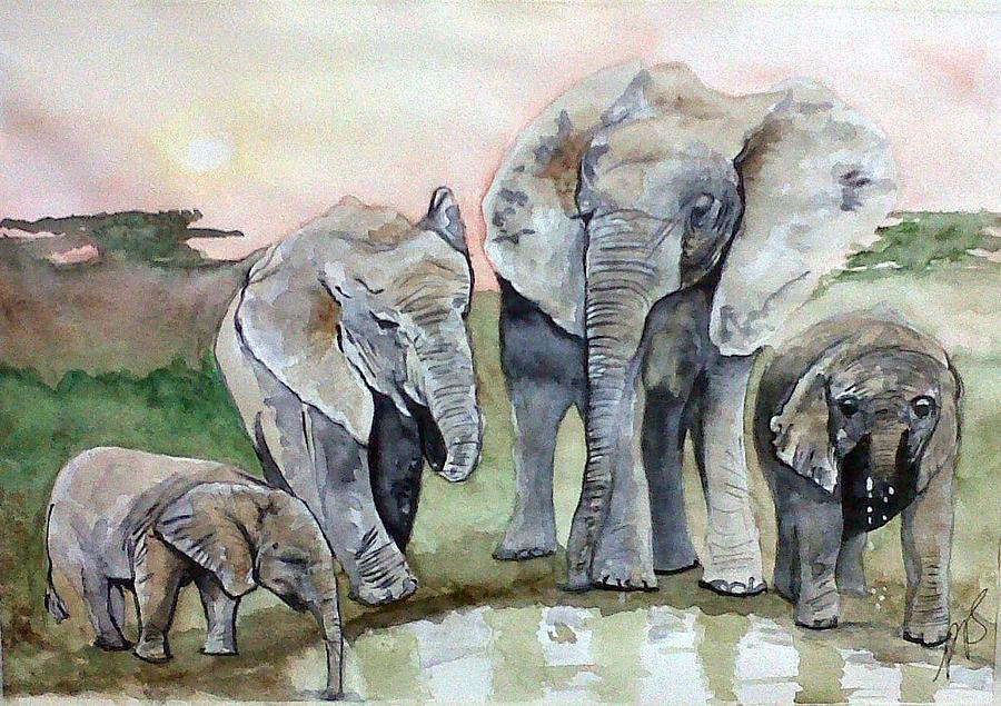 Elephants for Mum. Painting by Paula Steffensen - Pixels