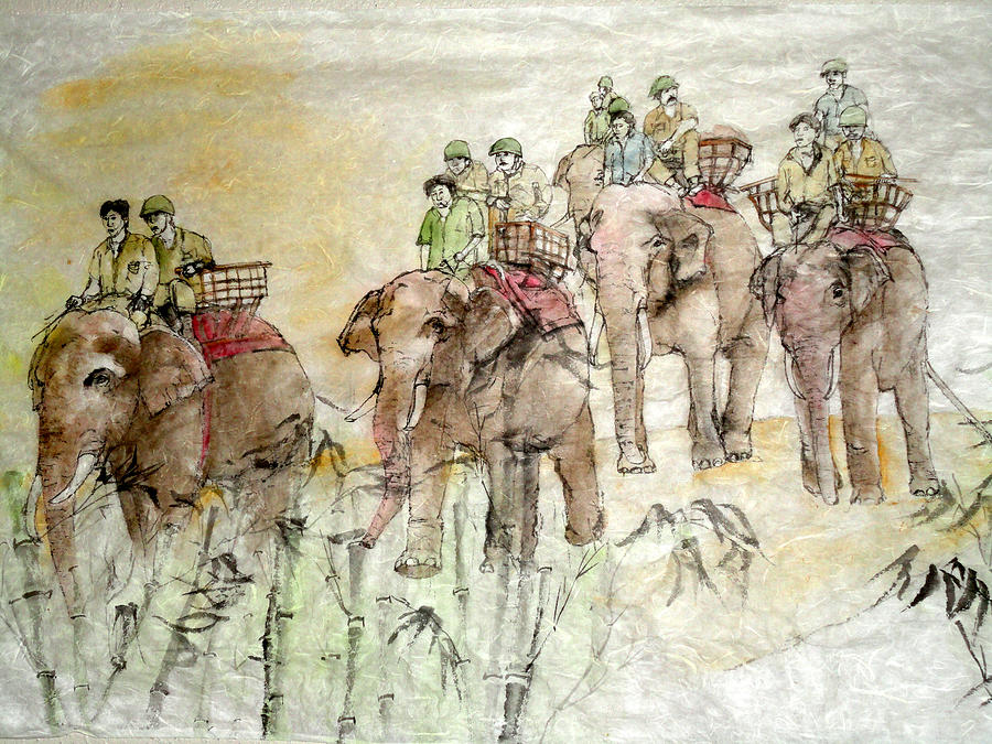 Elephants To War Without Credit Painting by Debbi Saccomanno Chan