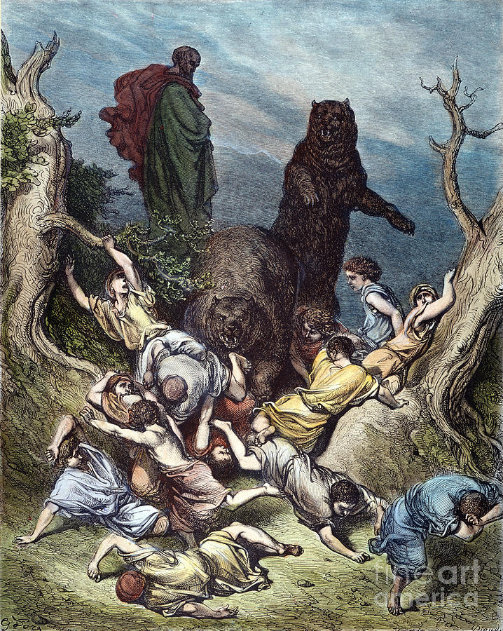 Elisha And The She-bears Drawing by Gustave Dore