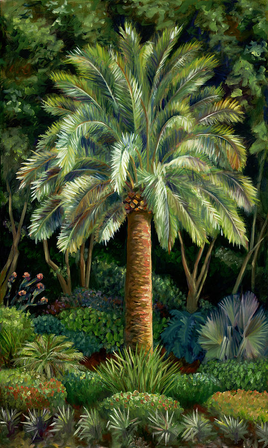 Elite Palm in Blues Painting by Nancy Tilles