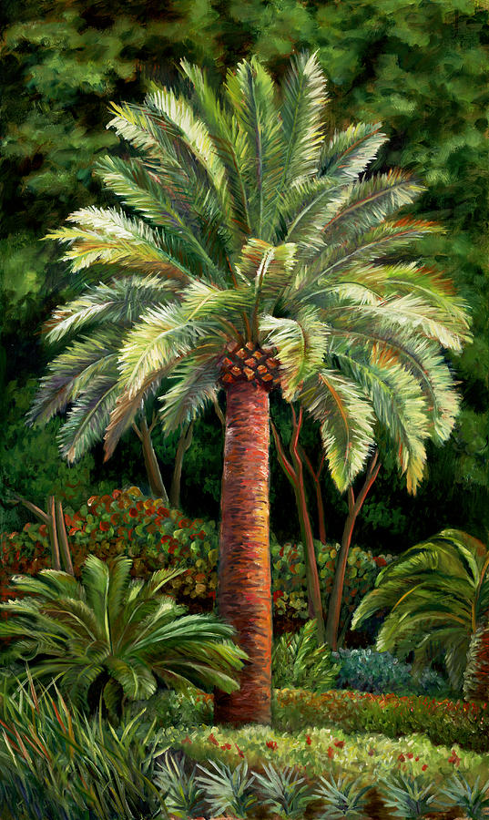 Elite Palm in Greens Painting by Nancy Tilles