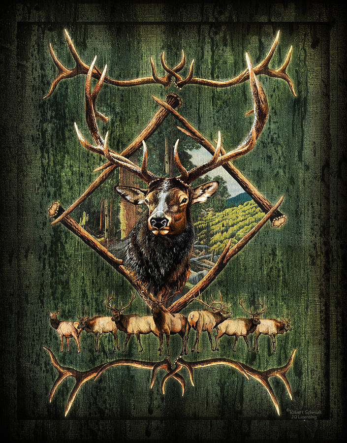 Elk Lodge Painting by JQ Licensing
