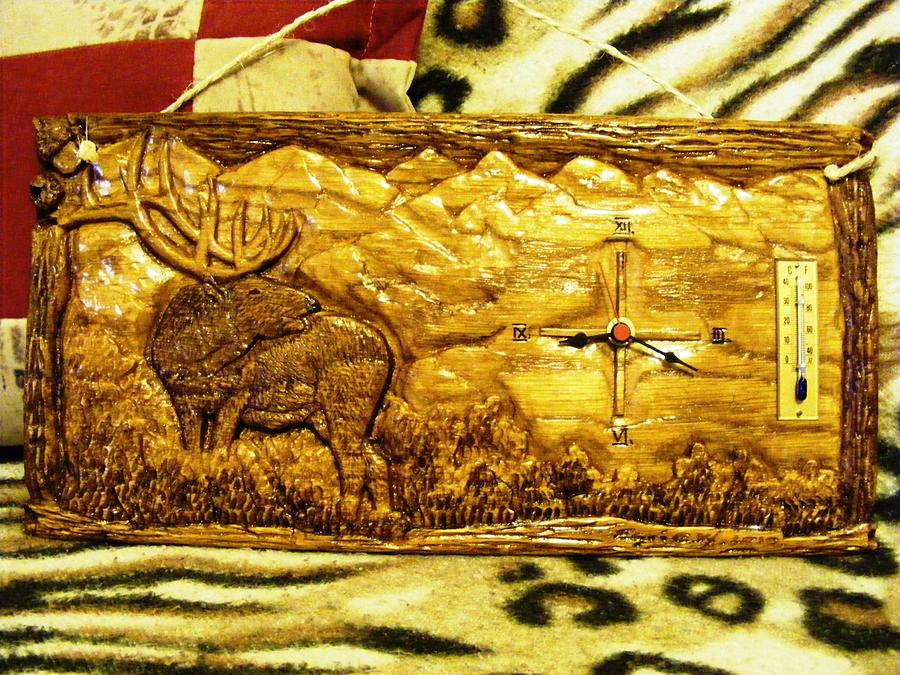 Deer Relief - Elk -Rocky Mountain-wood carving relief clock by Egri George-Christian