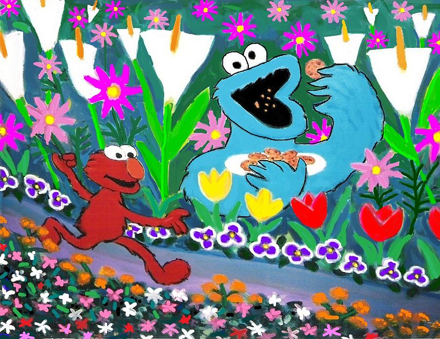 Sesame Street Painting - Elmo and the Cookie Monster by Frank Strasser