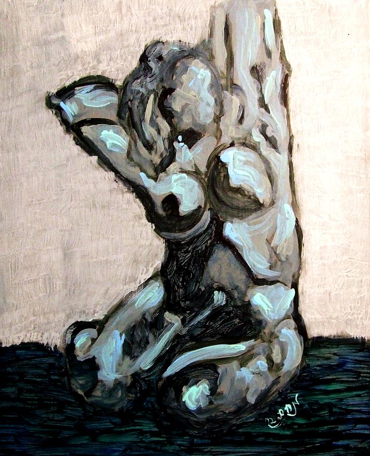 Emerald Green and Blue Expressionist Nude Female Figure Painting Filled with Emotion and Movement Painting by MendyZ M Zimmerman