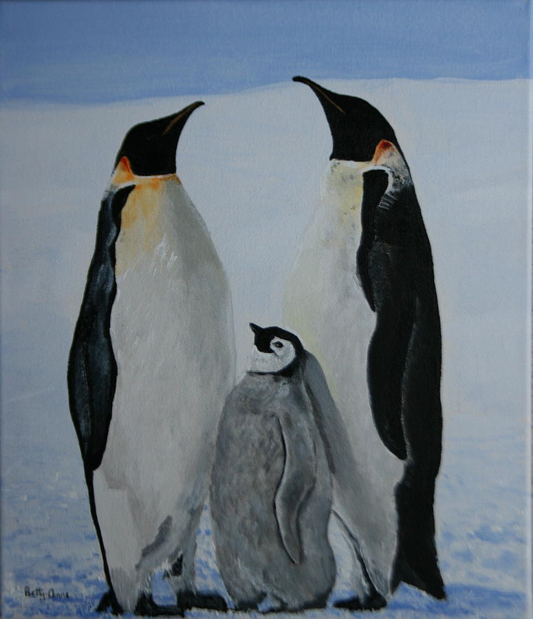 Emperor Penquin Family Painting by Betty-Anne McDonald